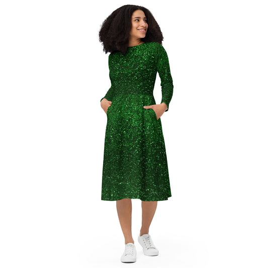 Green Dress / Long SLeeve Midi Dress