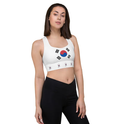 Longline Padded Sports Bra for Women - Workout Bra (South Korean Flag)