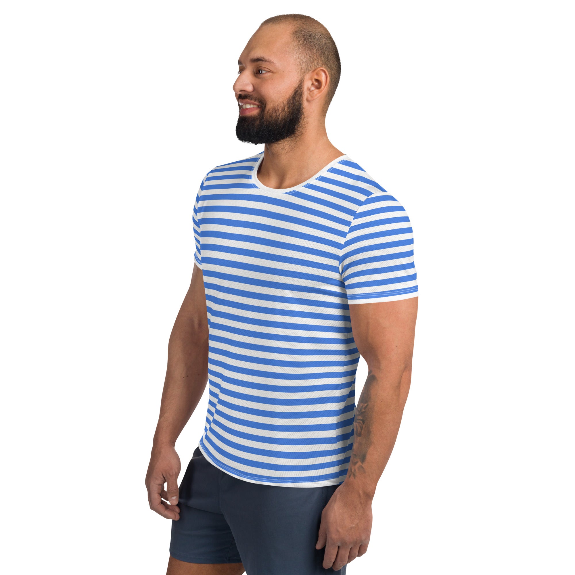 Blue And White Striped T-Shirt for Men | Athletic Style | YVDdesign