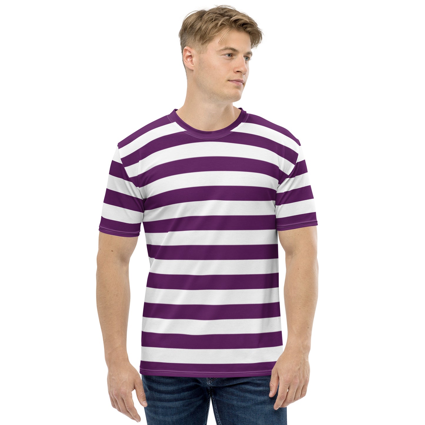 Purple And White Striped T Shirt For Men