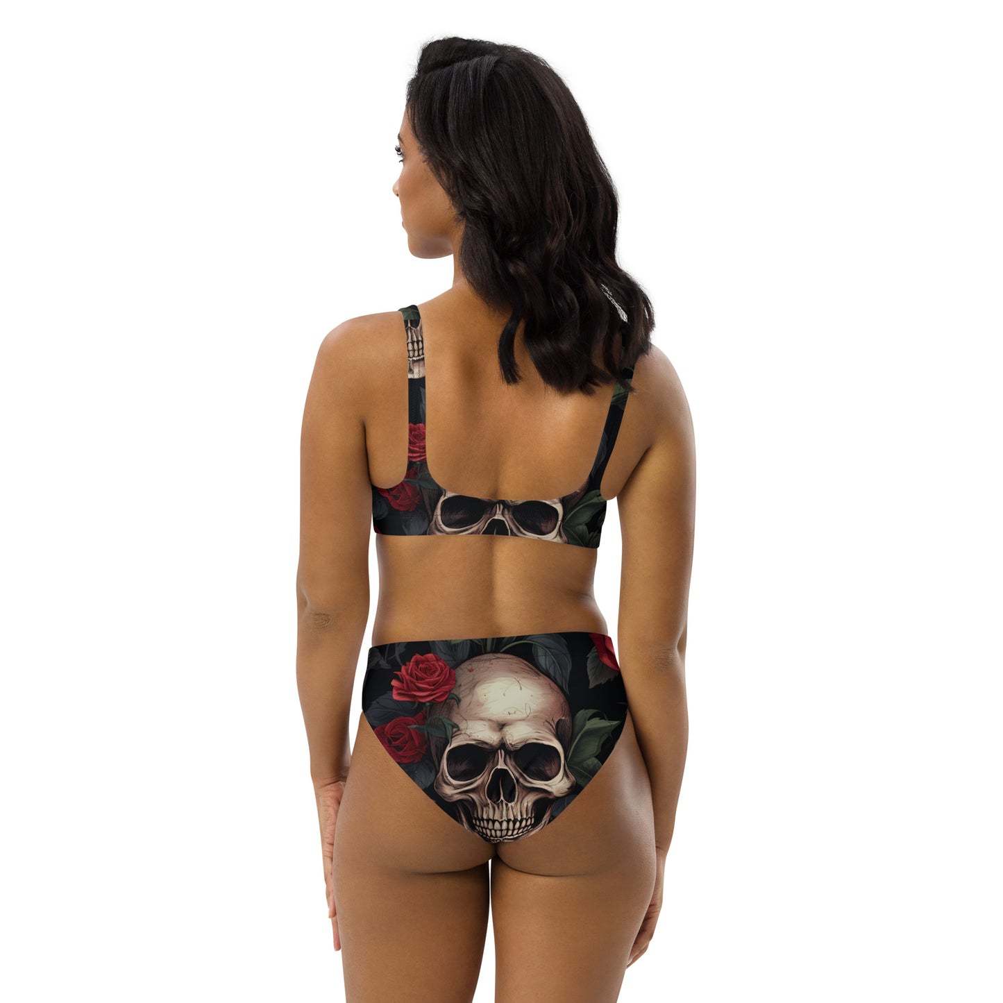 Zachte Goth-bikini / Gothic-zwempak met schedel / Gerecycleerde hoog getailleerde bikini / Eco Goth-mode