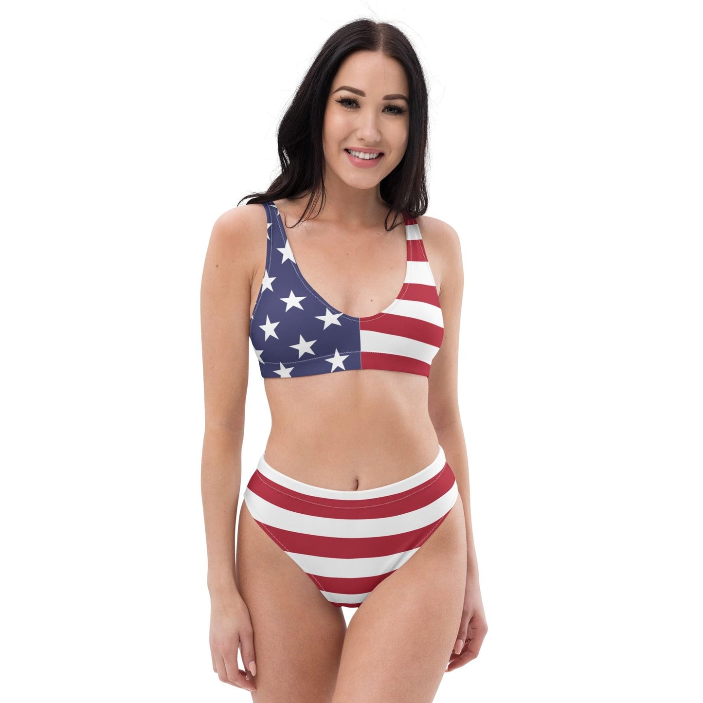 Bikini-Set mit Amerika-Flagge / hoch tailliert / recyceltes Polyester