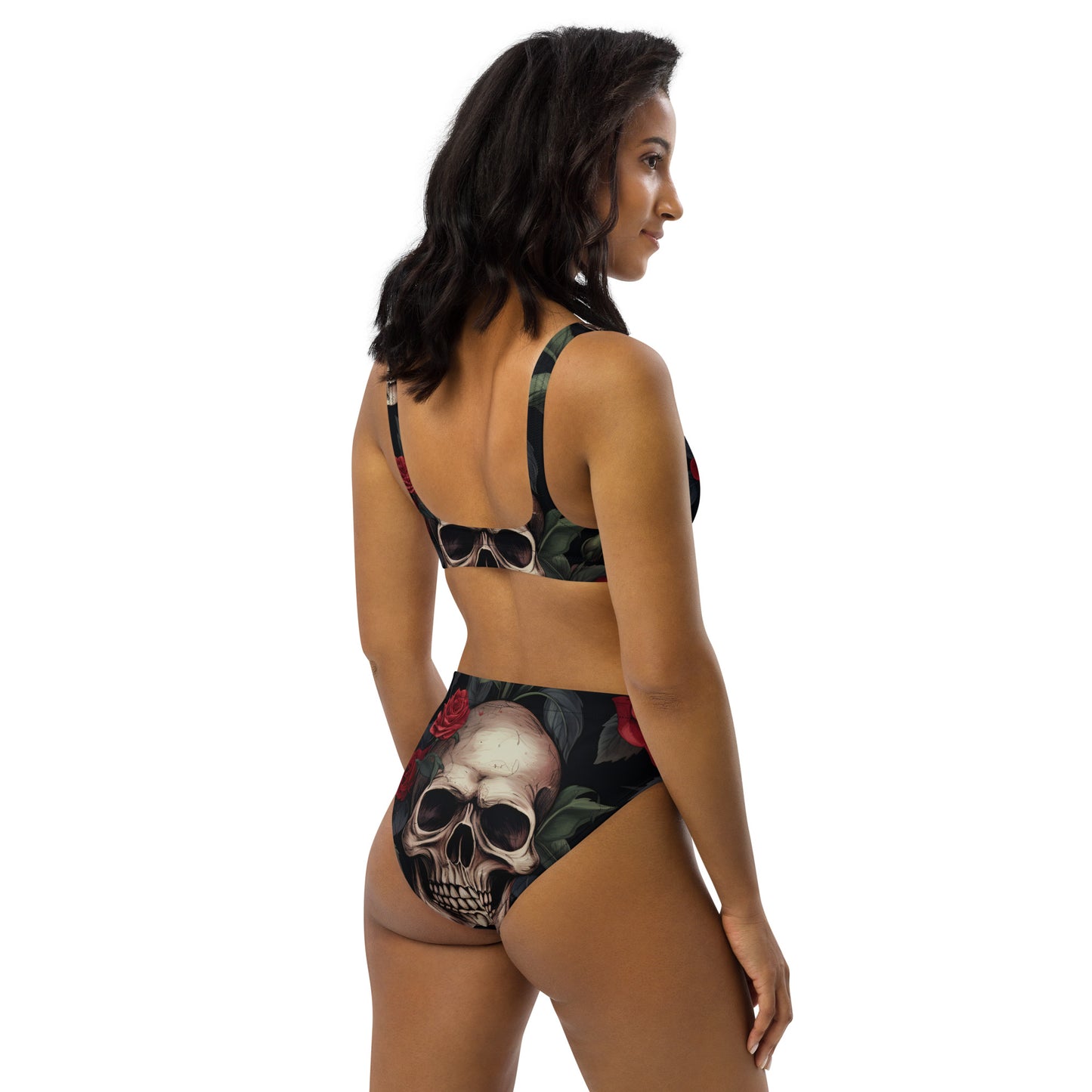 Zachte Goth-bikini / Gothic-zwempak met schedel / Gerecycleerde hoog getailleerde bikini / Eco Goth-mode