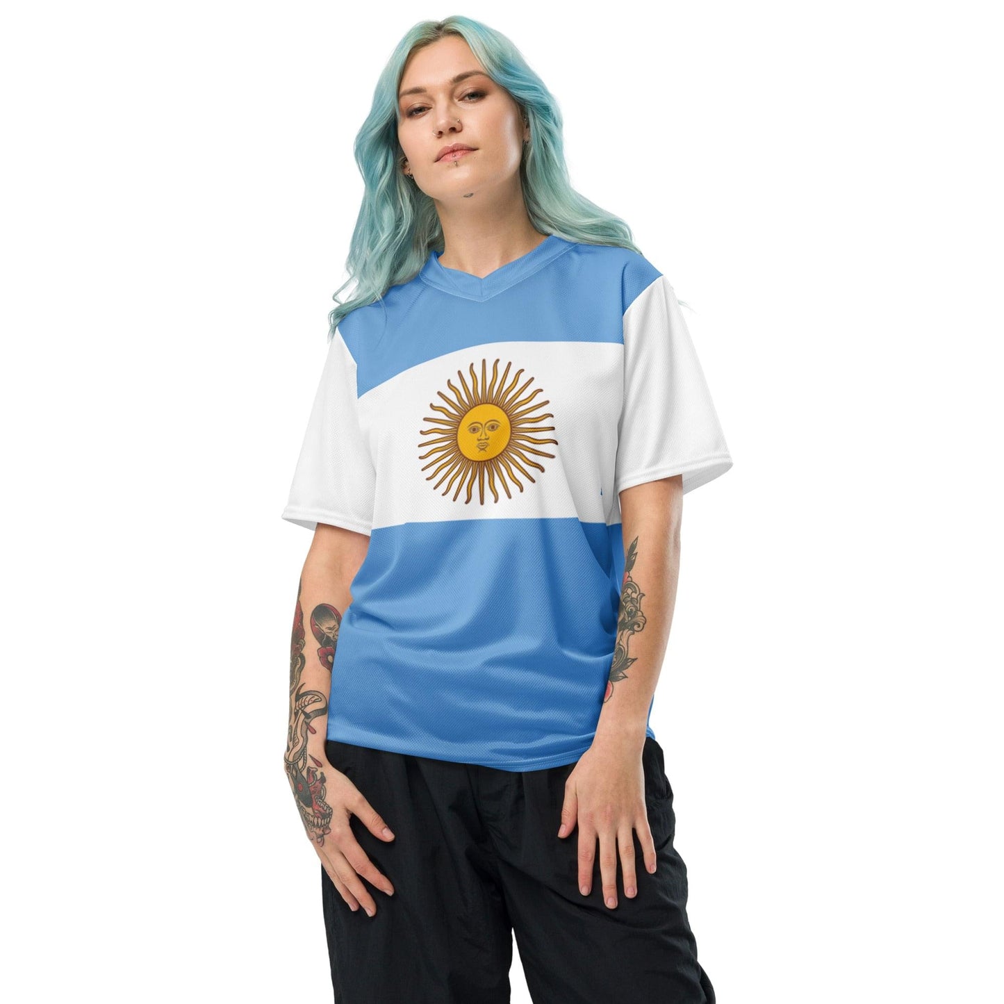 Camiseta deportiva unisex de poliéster reciclado con bandera de Argentina, tallas 2XS - 6XL