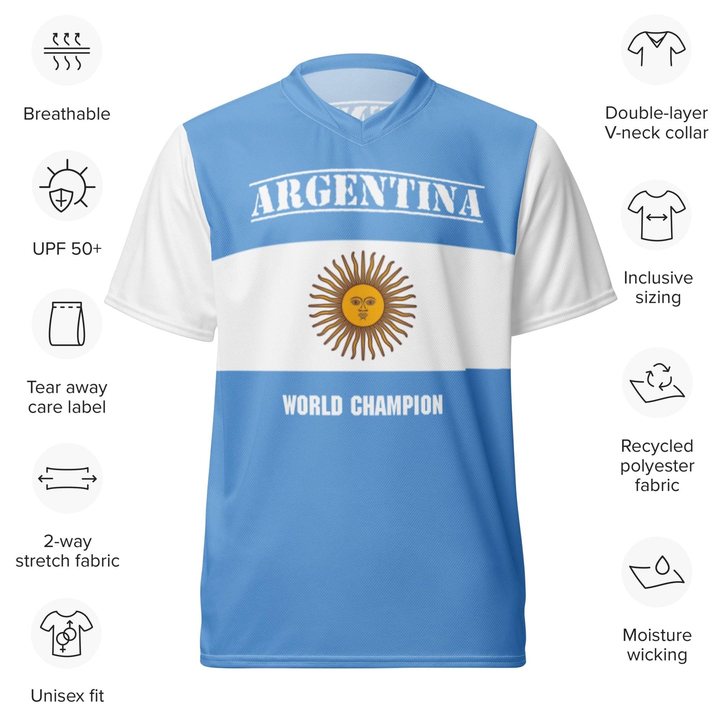 Argentinië wereldkampioen 2022 gerecycled polyester unisex sportshirt