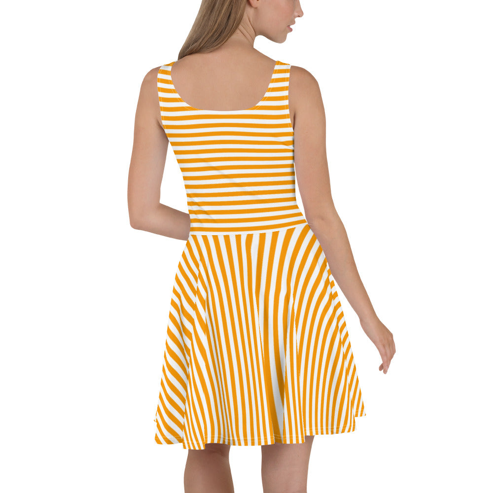 Orange And White Striped Skater Dress