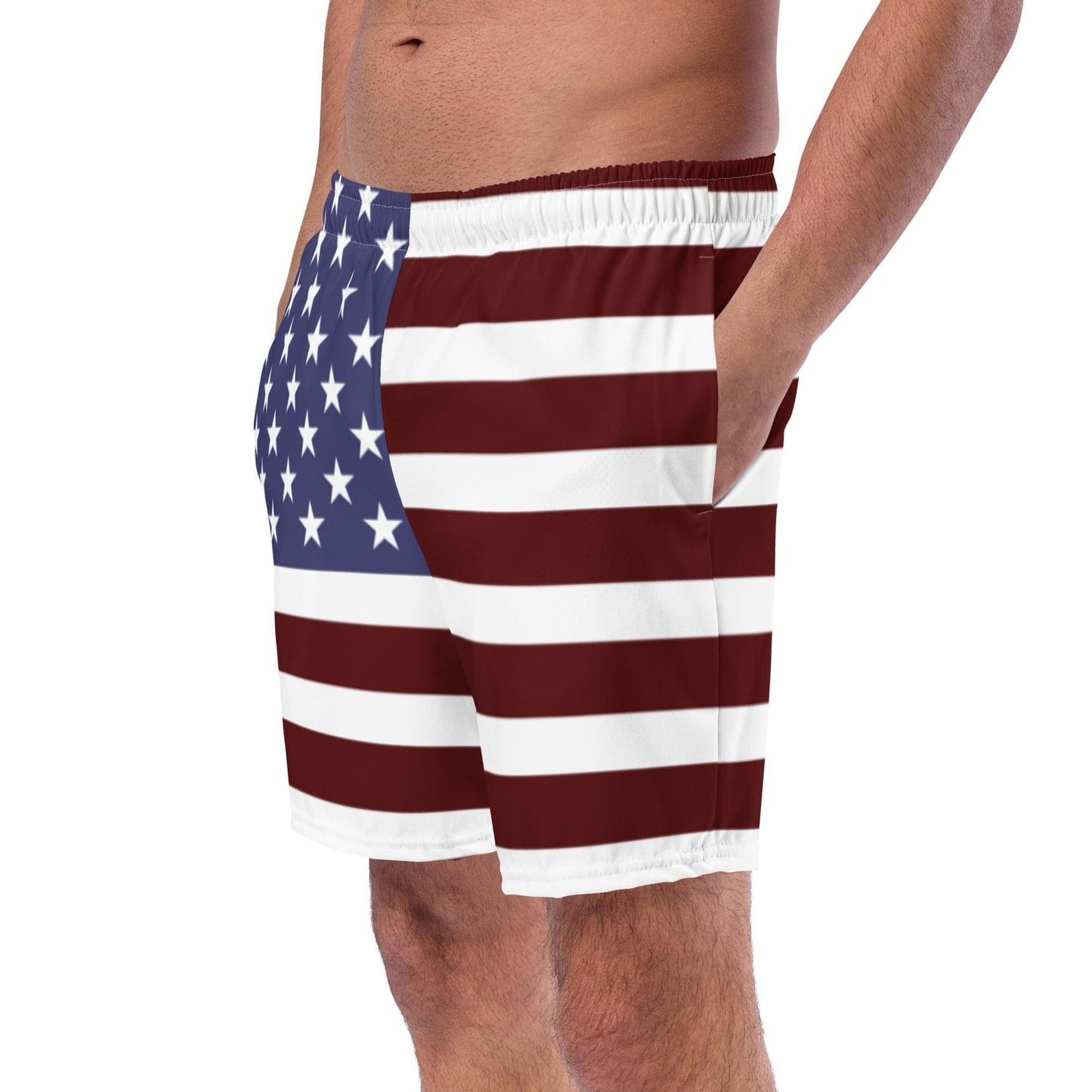 Costume da bagno da uomo con bandiera americana / Tessuto ad asciugatura rapida / Varietà di tasche / Ecologico