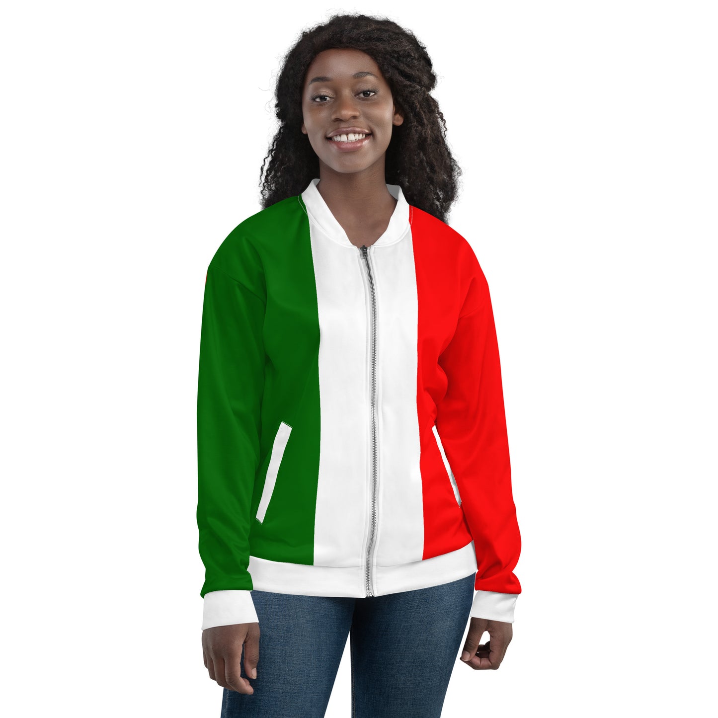 Italy Bomber Jacket - Green, White, Red Colors