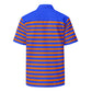 Vibrant blue and orange striped shirt, ideal for a trendy and relaxed ensemble.