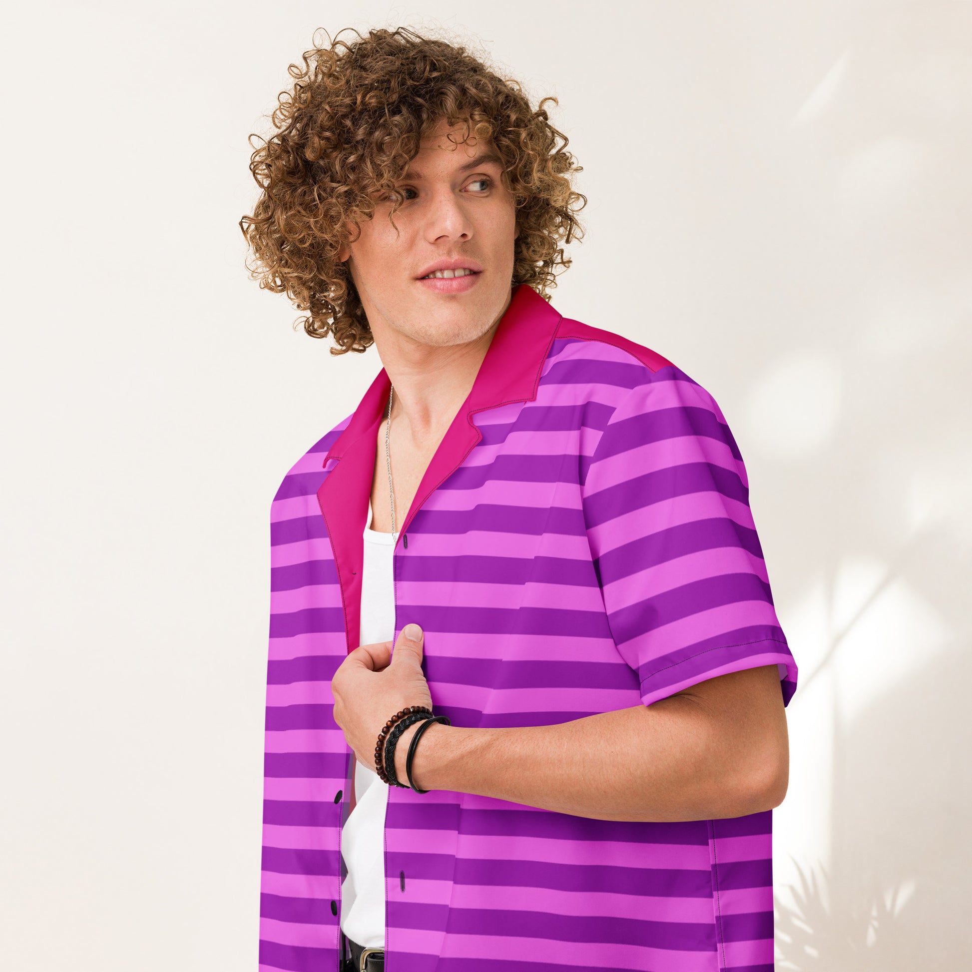 Stylishly Striped: Short-Sleeve Shirt Featuring Pink Stripes and Button