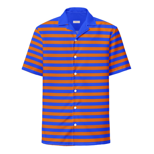 Blue Orange Striped Shirt / Button Up Shirt Short Sleeve
