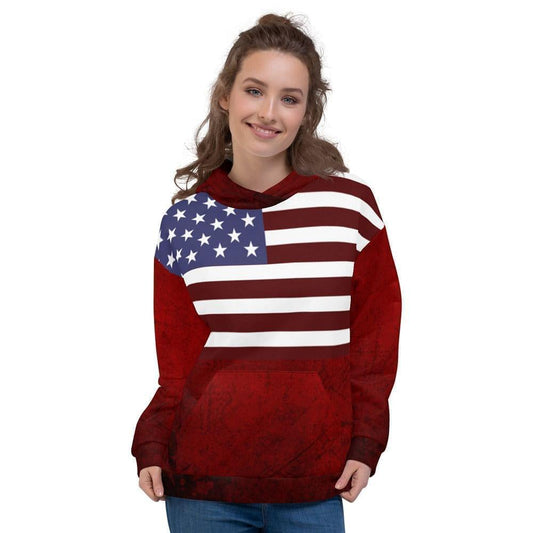American Flag Print / Unisex Roter Kapuzenpullover