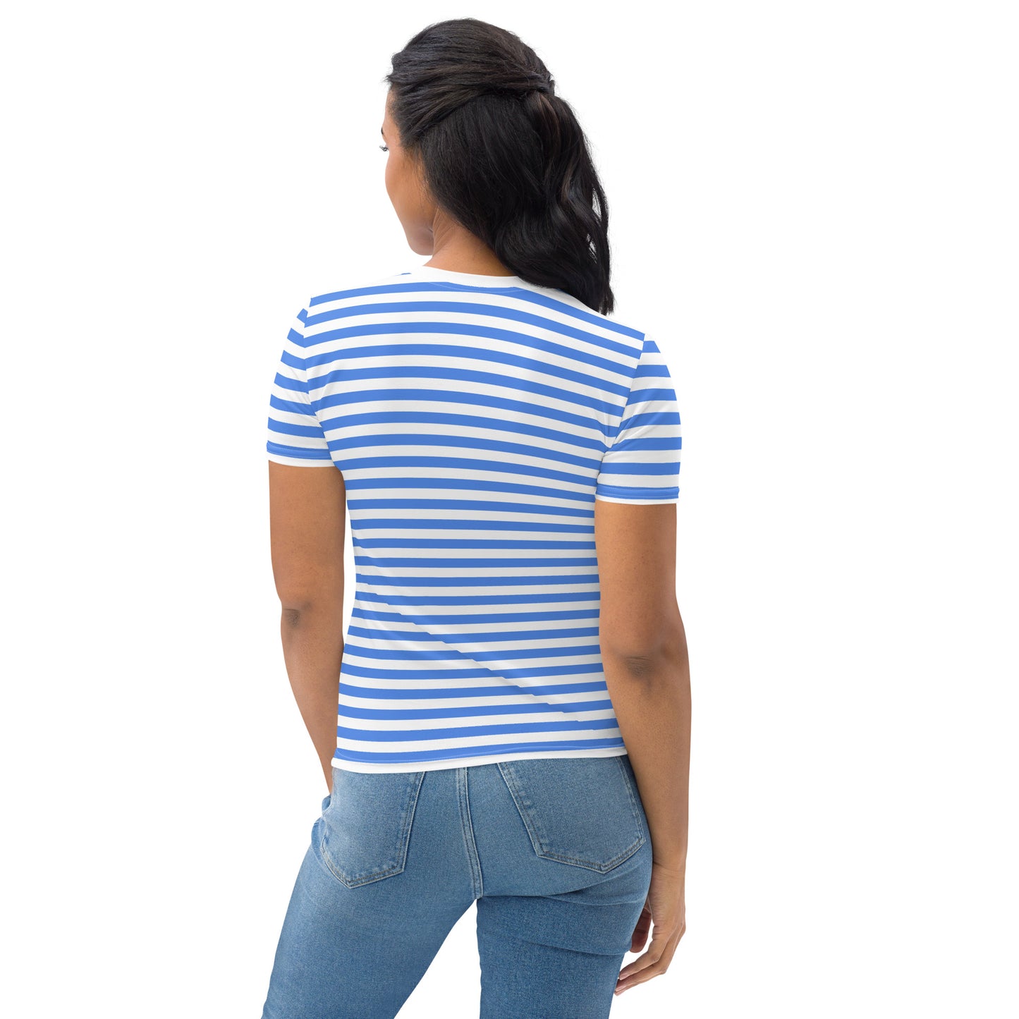 Back  White Blue Striped T-Shirt Women | Stylish and Comfortable