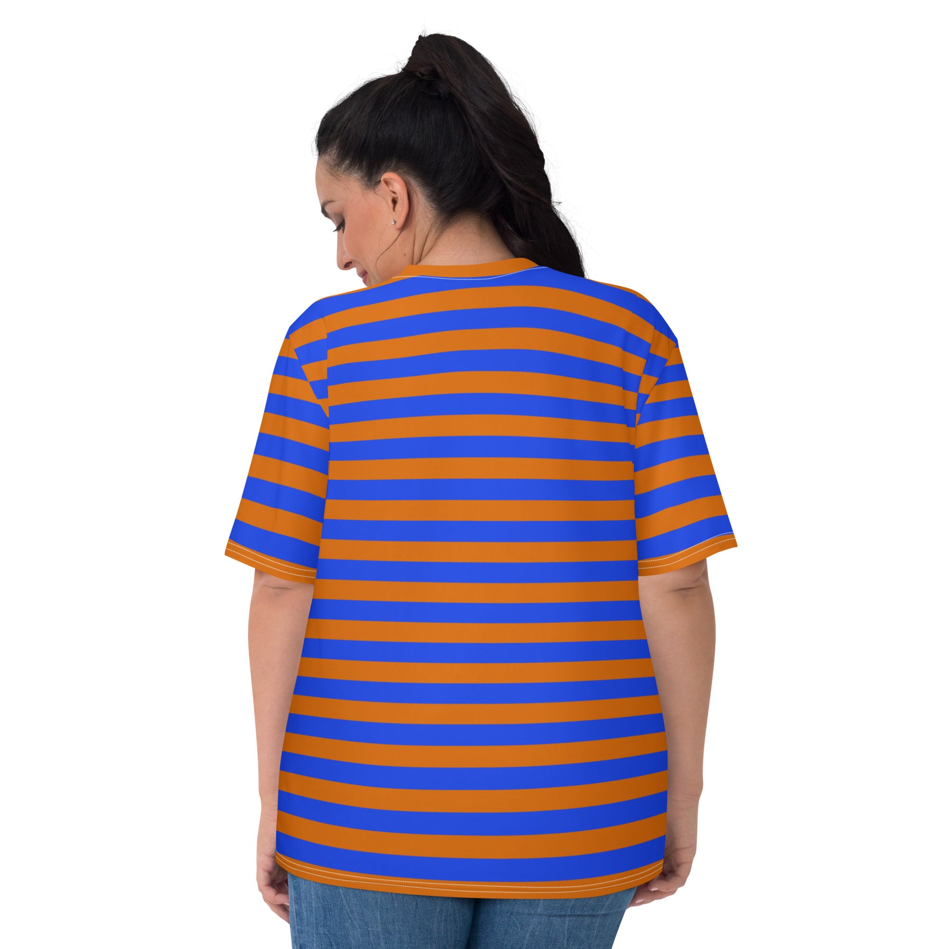 Modern Twist: Blue Orange Striped Shirt For Big Women