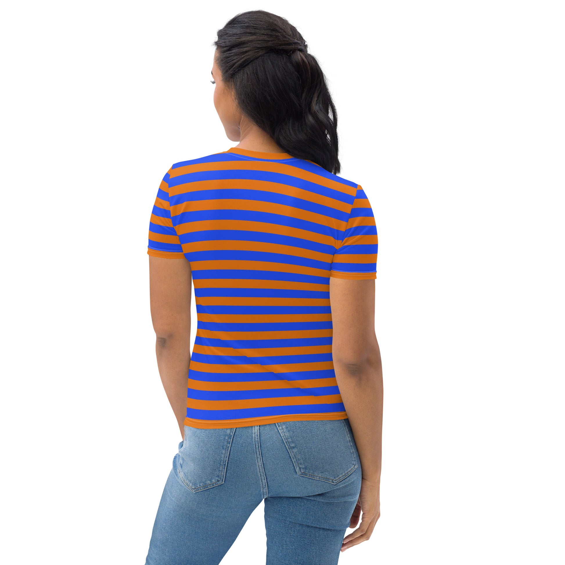 Blue Orange Striped Shirt For Women