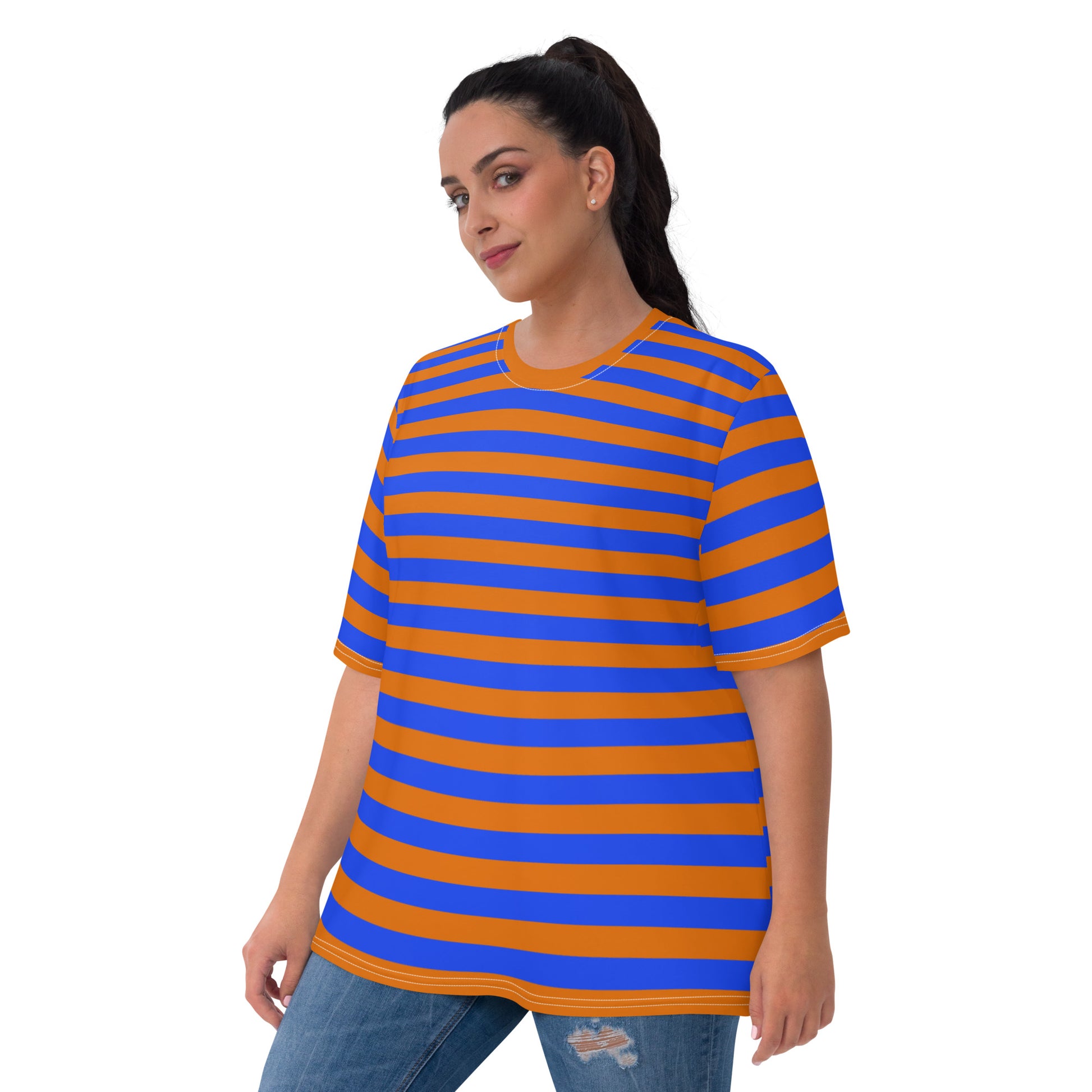 Modern Twist: Blue Orange Striped Shirt Plus Size