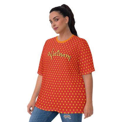 Stylish Women's Tee: Vietnam Print on Yellow Polka Dot Background