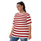 Camiseta listrada vermelha e branca para mulheres
