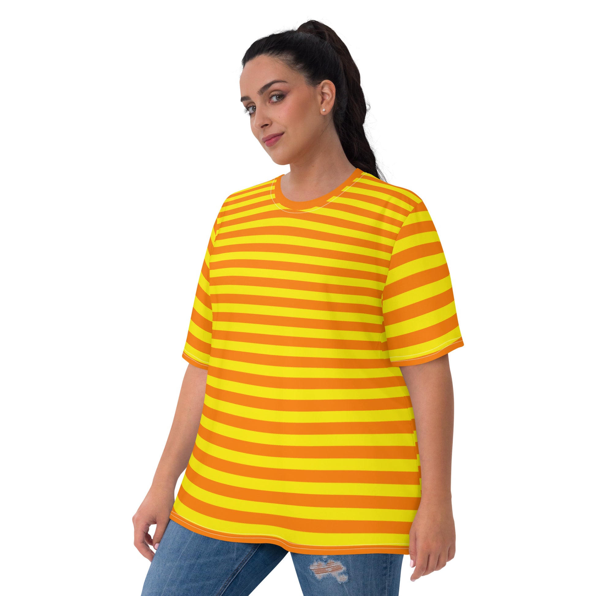 Striped t-shirt in orange and yellow plus size