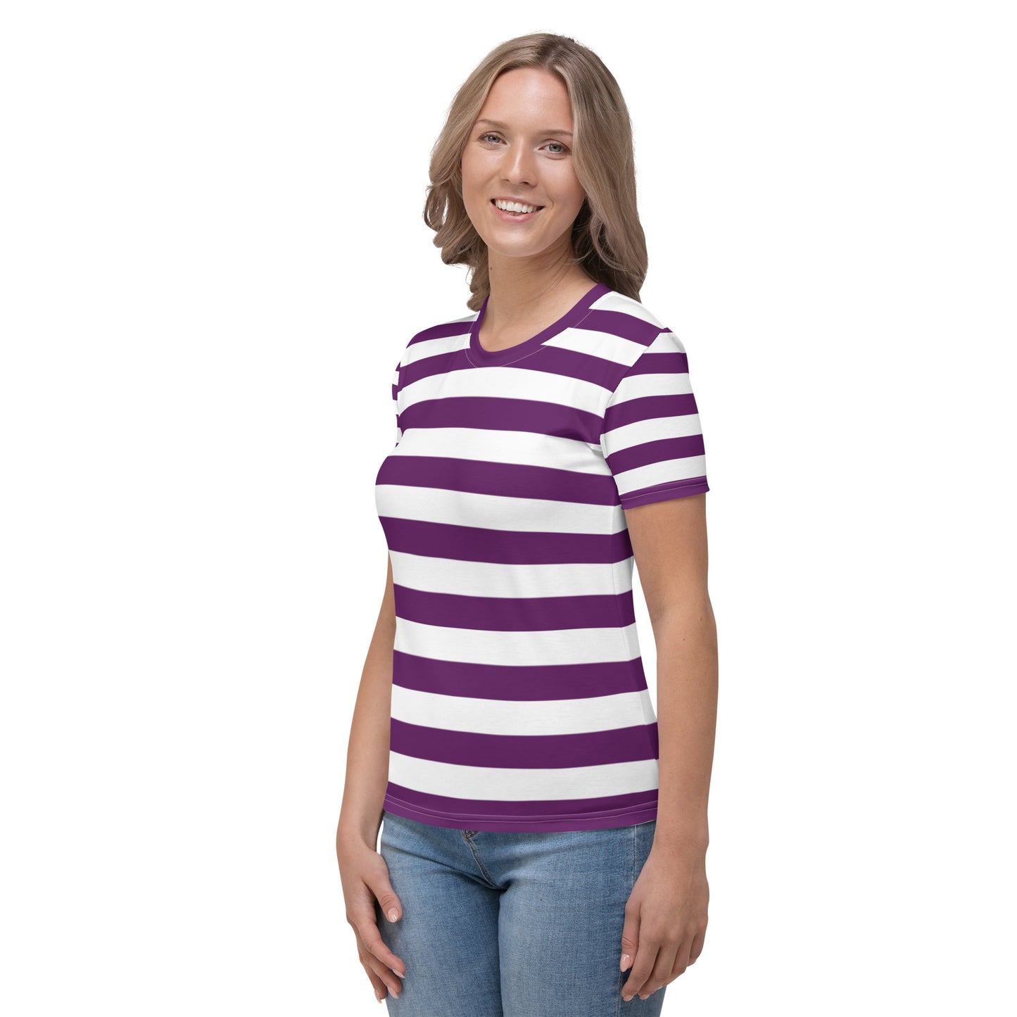 Purple And White Striped Tshirt For Women