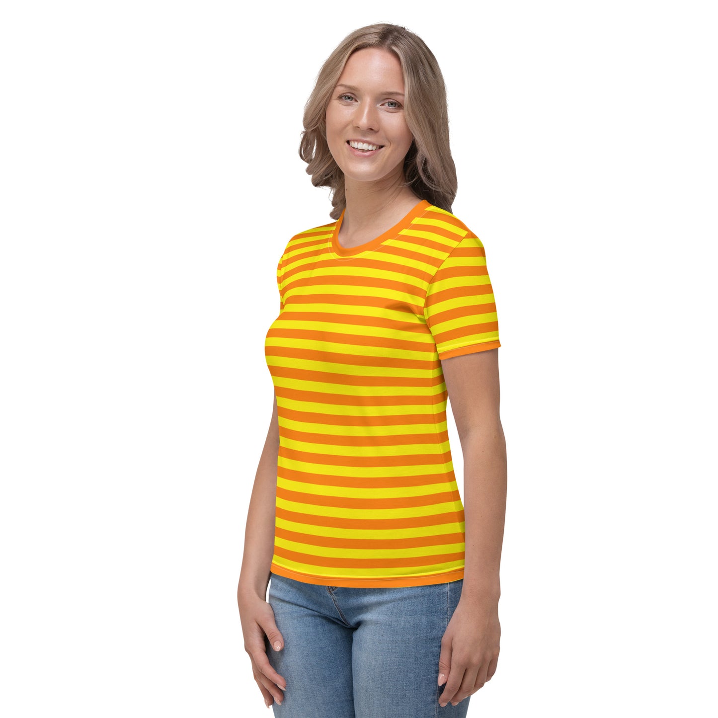 Women's orange and yellow striped t-shirt