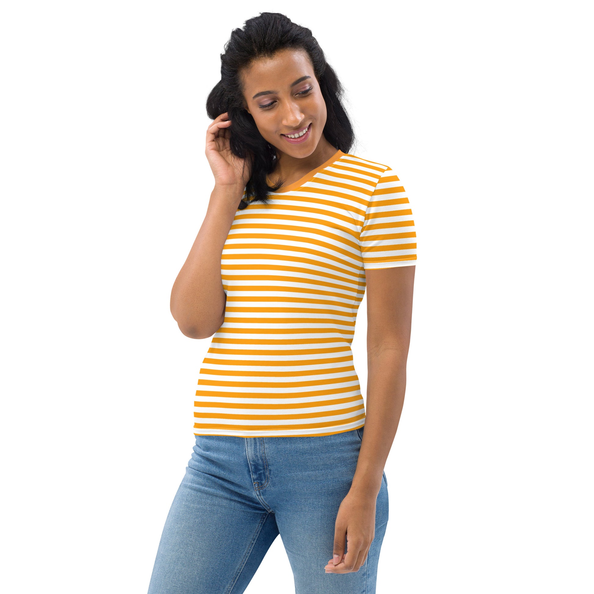 Orange and white striped t-shirt that will make you feel confident and stylish