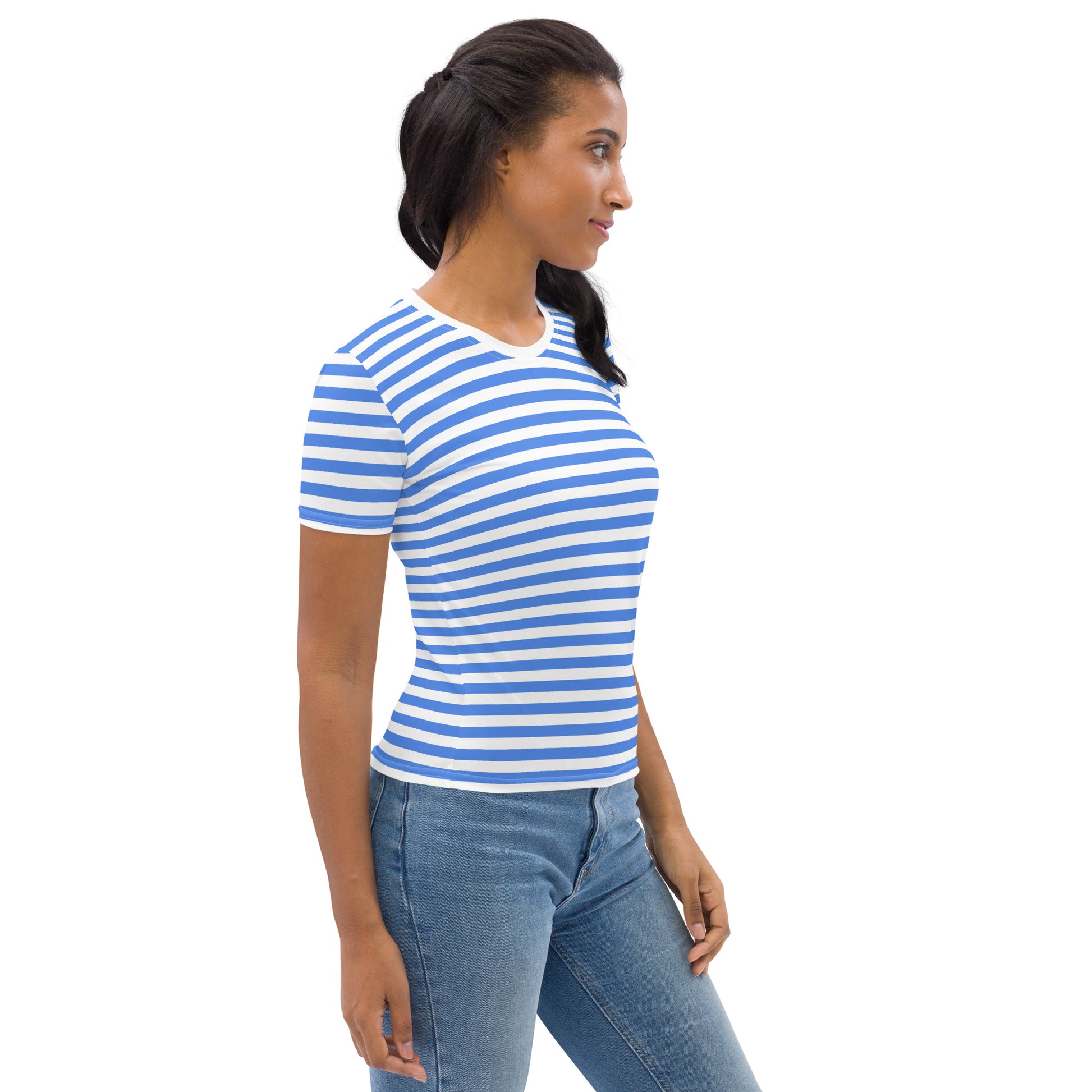 White And Blue Striped Shirt For Women