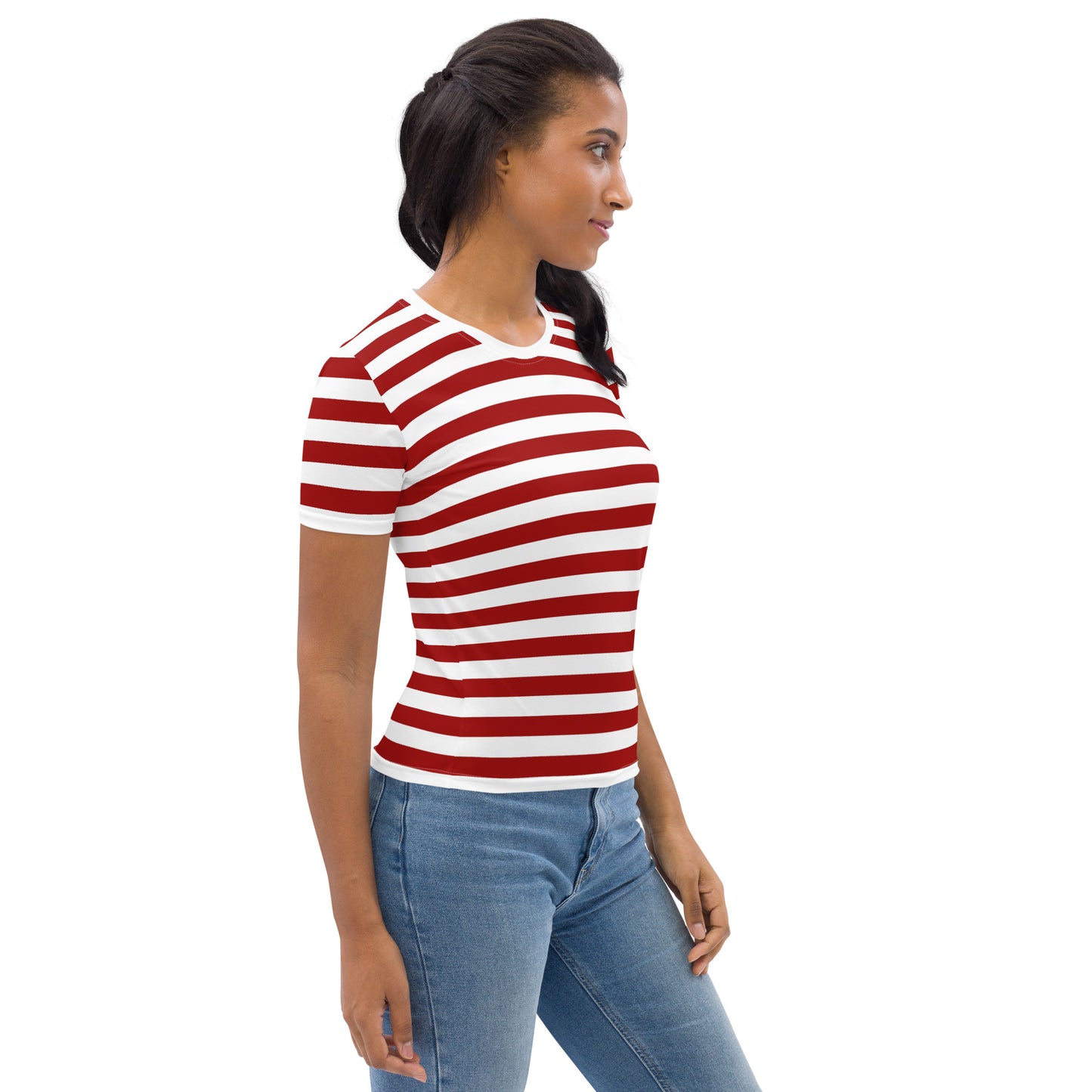 Camiseta de rayas rojas y blancas para mujer