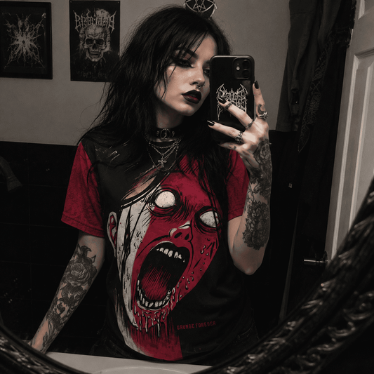 alt clothing women horror screaming face graphic tee