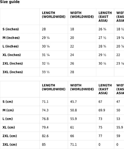 Size Guide T-shirt