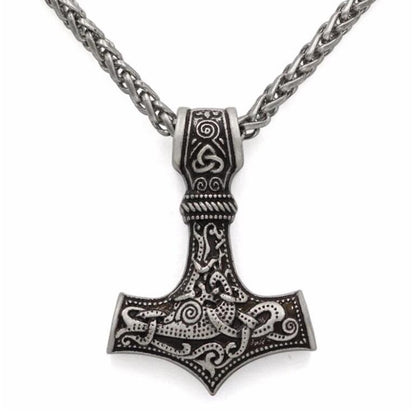 ancient silver viking hammer necklace close up