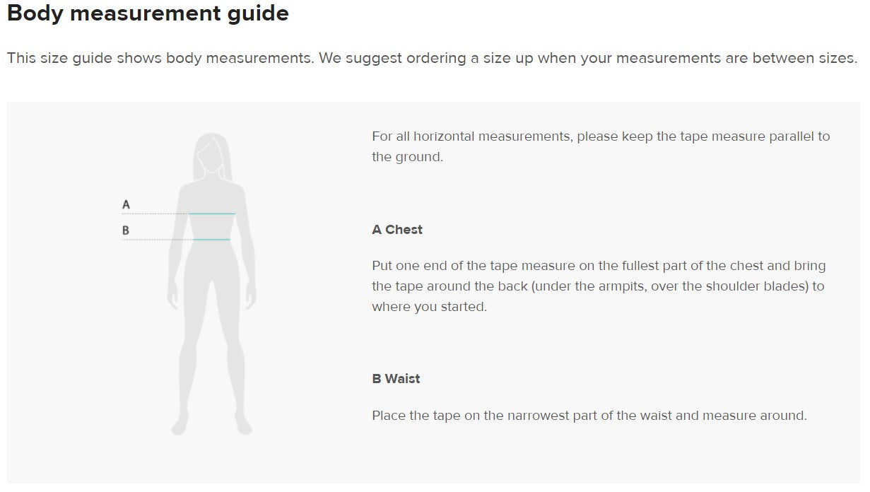 Body measurement guide orange and white striped t-shirt