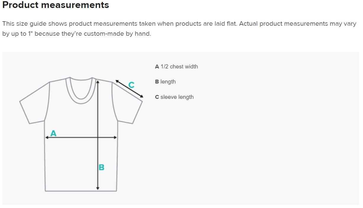 product measurements t-shirt