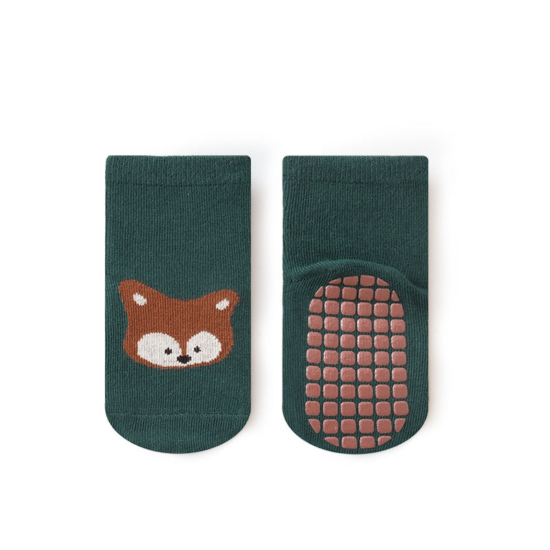 Green Fox Non-Slip Cotton Footie Socks for Babies