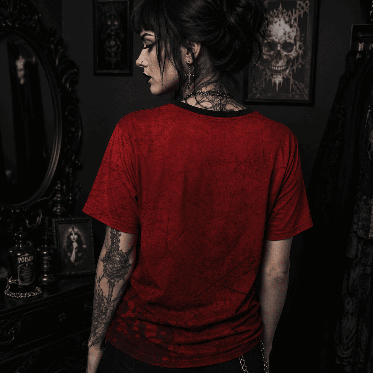 Back side goth t-shirt women all-over-print zombie horror design