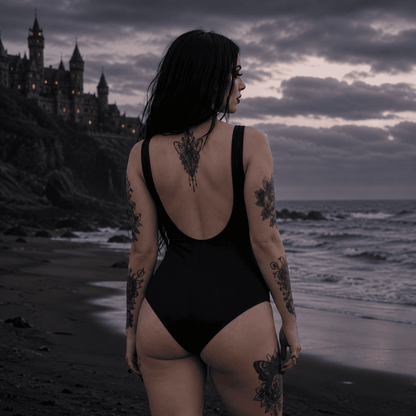 back side gothic summer beachwear unique horror print swimsuit