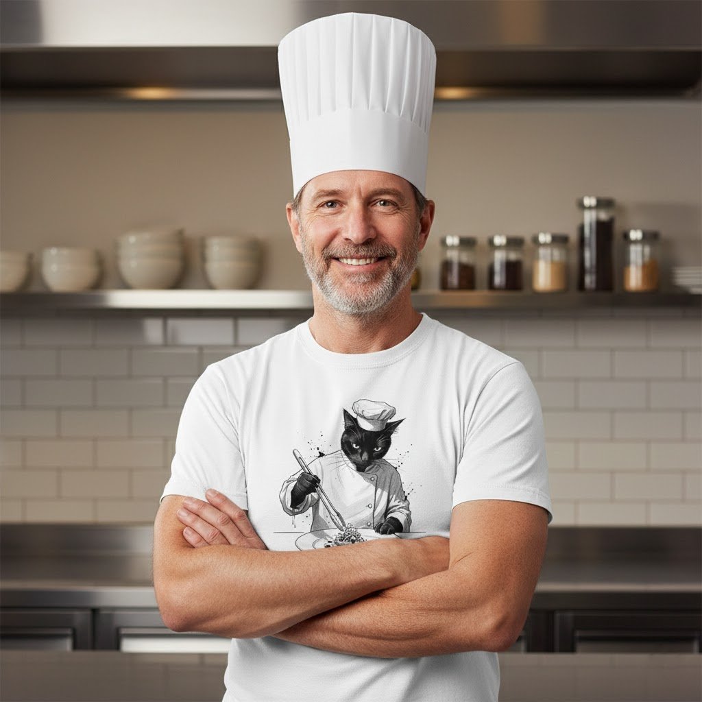 black-cat-chef-t-shirt-white-front-view