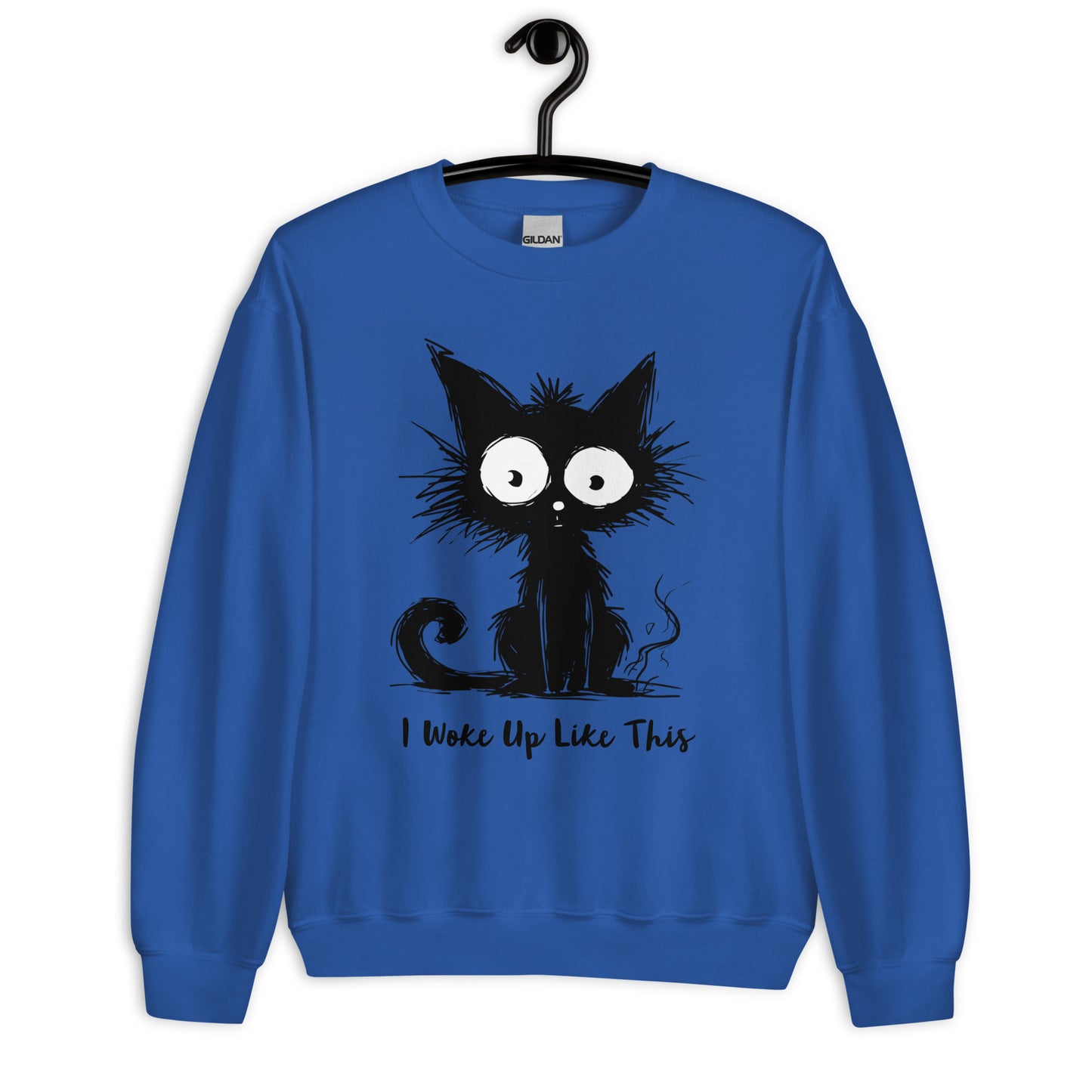 black cat sweater with messy cat illustration