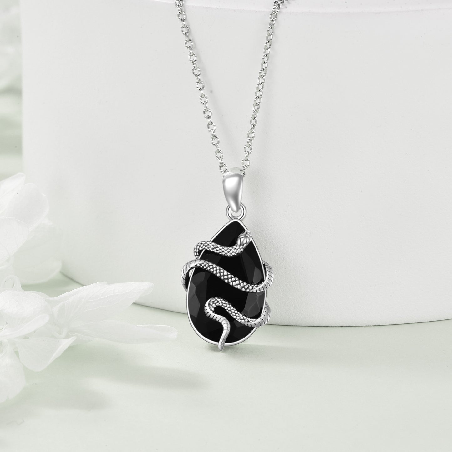 black gemstone necklace 925 sterling silver