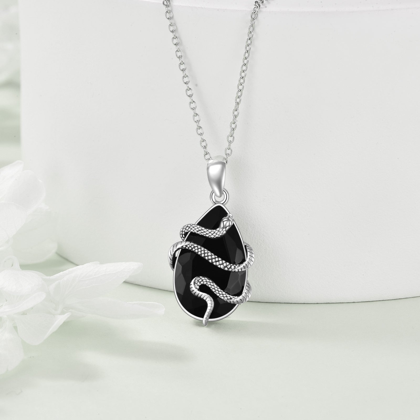 black gemstone necklace 925 sterling silver
