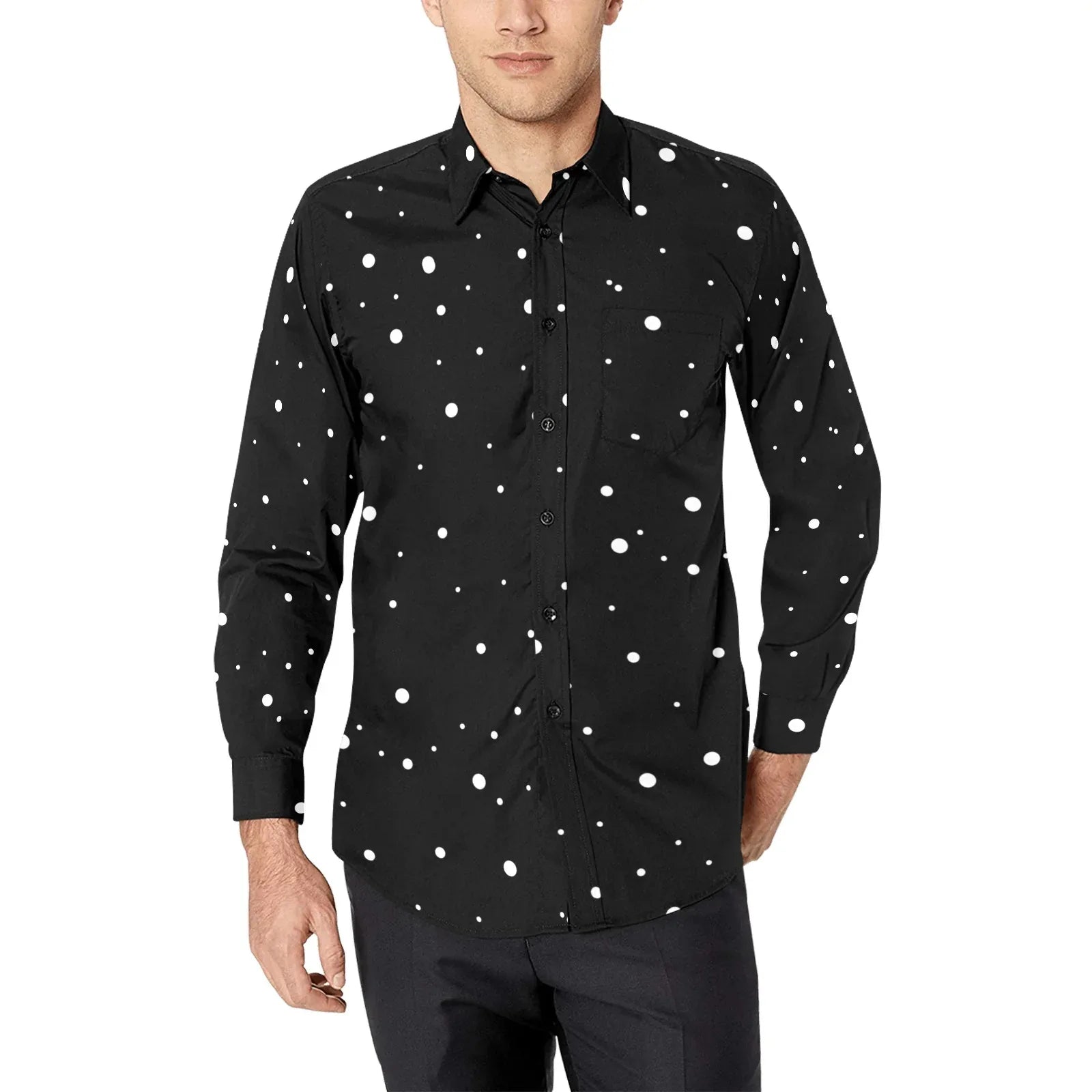 Men's Black Polka Dot Dress Shirt – Stylish & Easy-Care 5XL Men's Black Polka Dot Dress Shirt – Stylish & Easy-Care 5XL