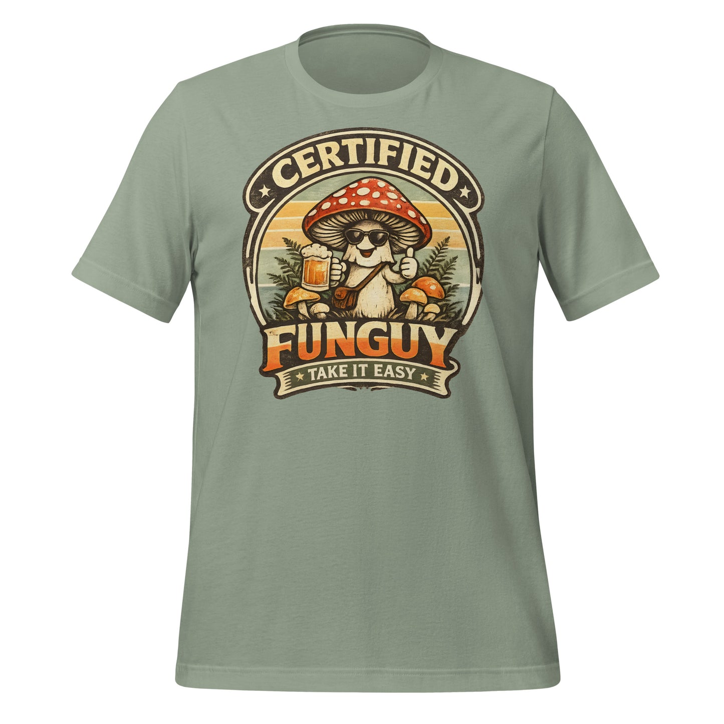certified funguy mushroom t-shirt funny retro mushroom graphic tee with beer