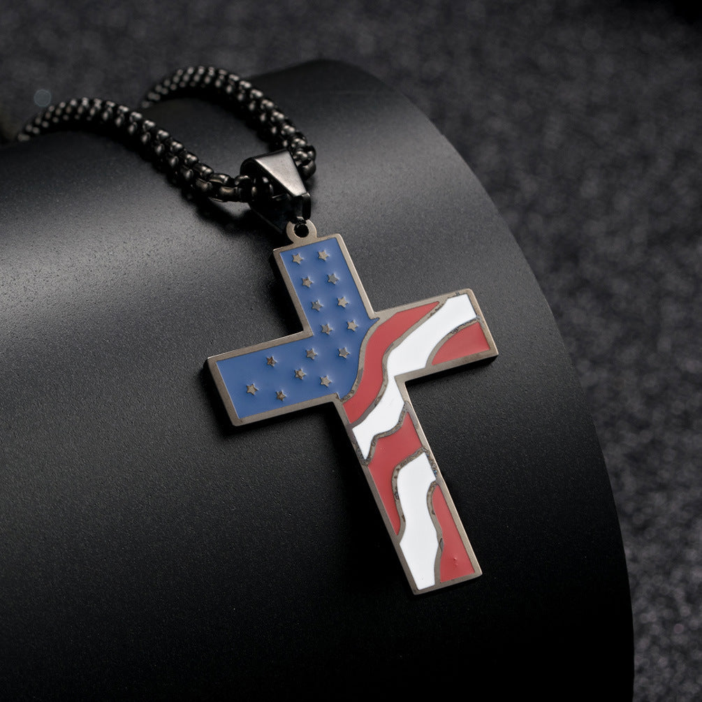 christian cross with american flag pattern