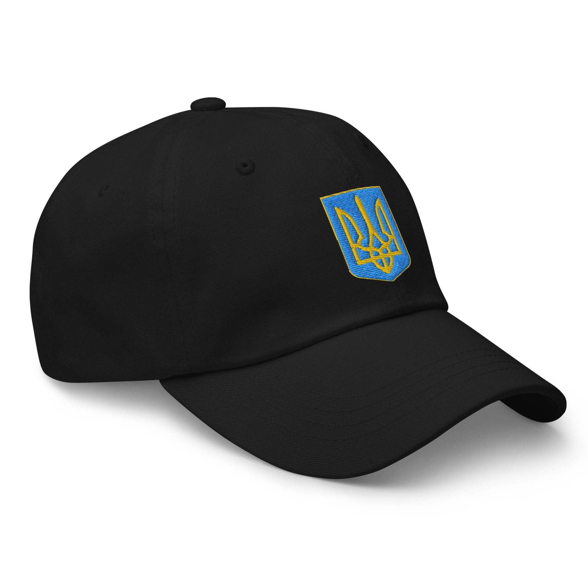 Black Dad Hat with intricate embroidered Ukraine flag