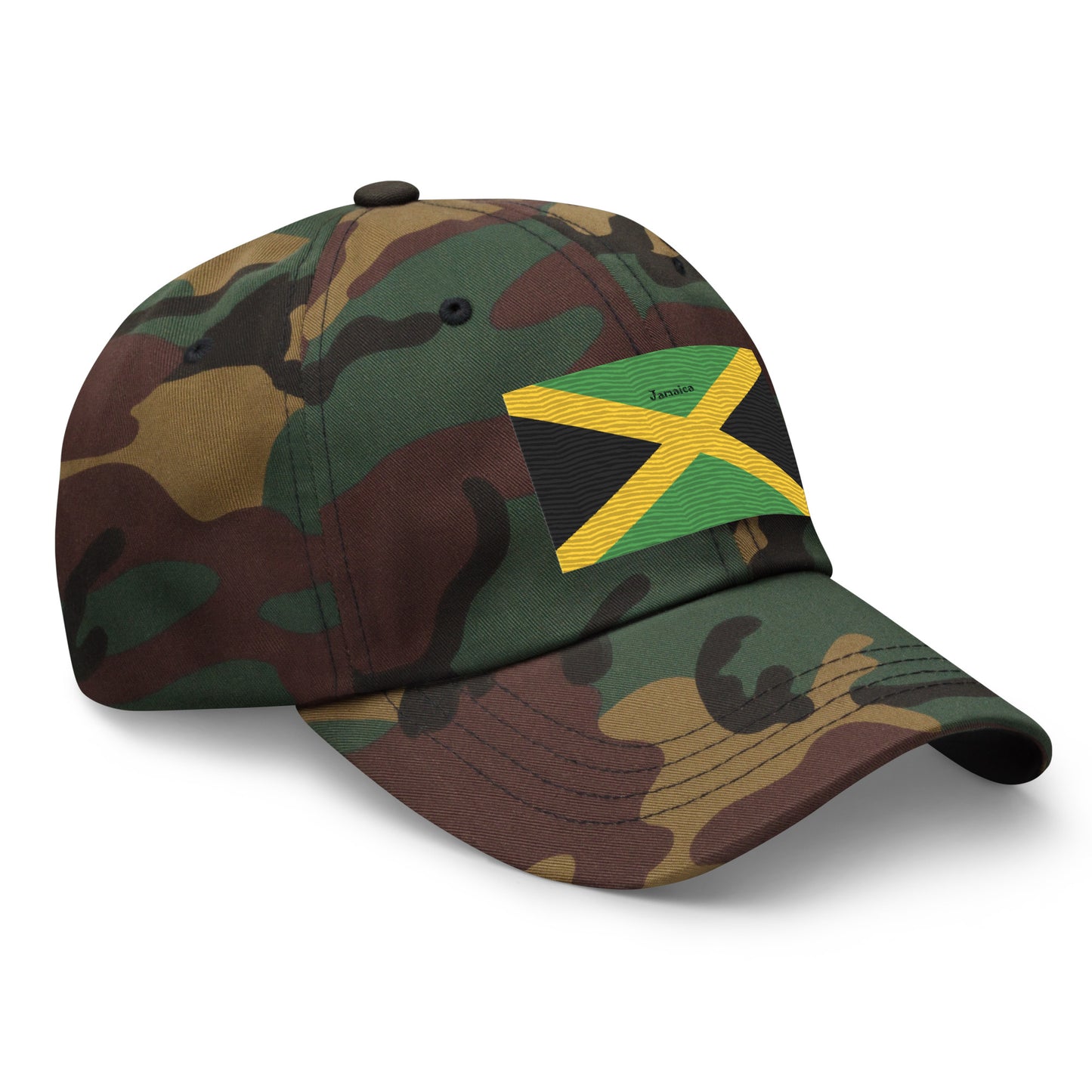 Adjustable dad hat featuring Jamaican flag applique