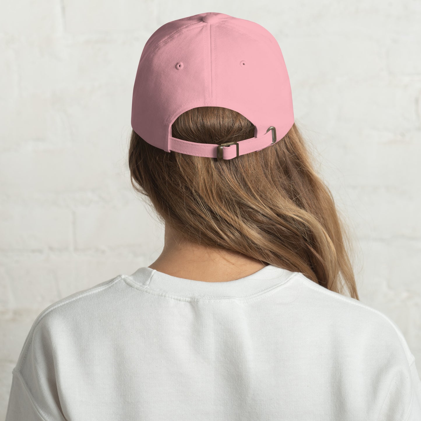 Pink classic dad hat featuring embroidered USA design