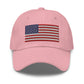 Pink dad hat with embroidered USA flag