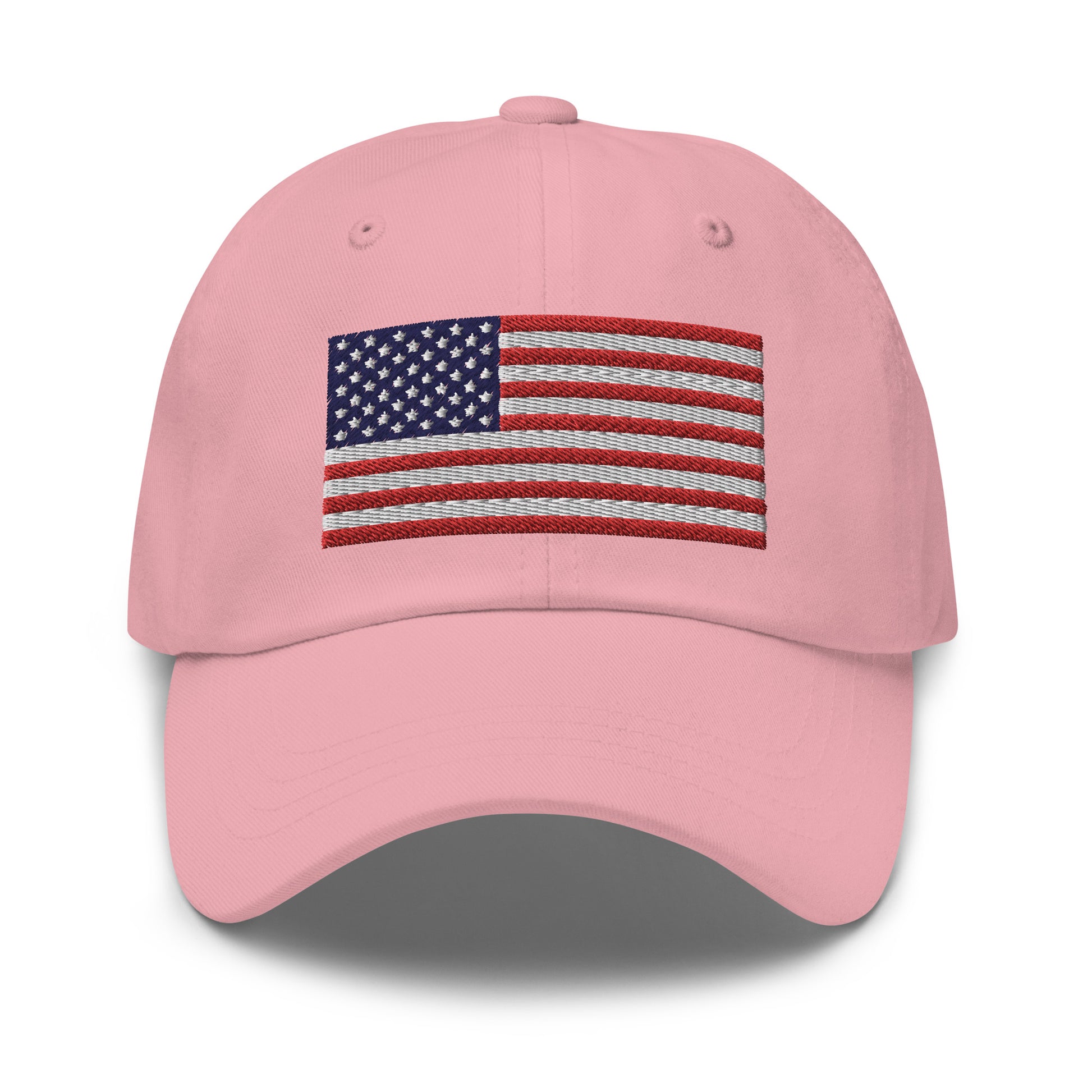 Pink dad hat with embroidered USA flag