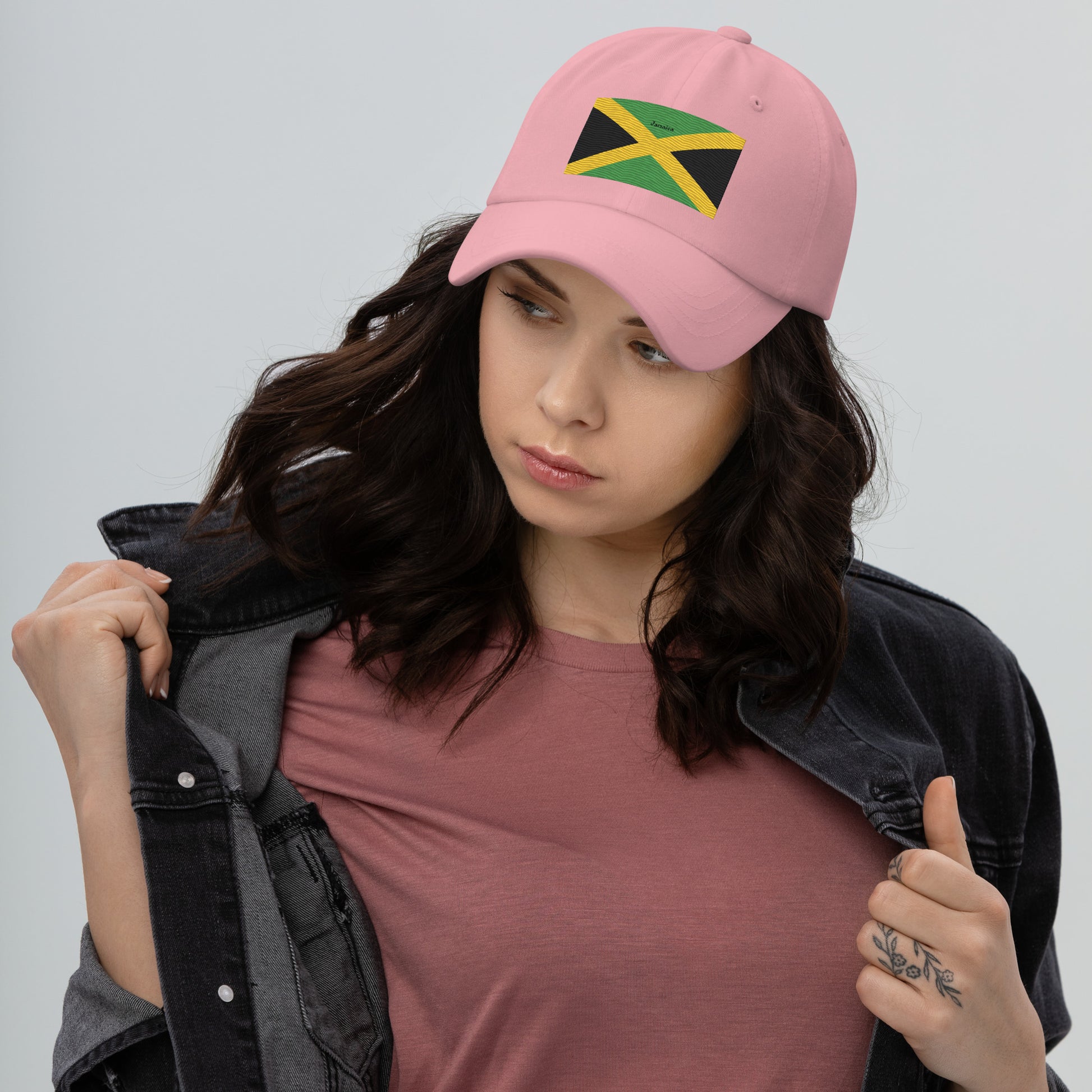 Pink Eye-catching dad hat representing Jamaica