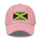 Stylish pink dad hat with Jamaican flag design